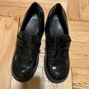 Mango Shiny Black Women's Slip-On Loafers
